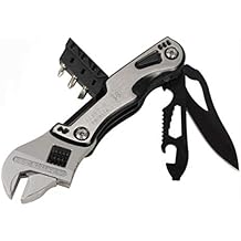 15-in-1 Adjustable Crescent Wrench MultiTool includes Saw, Flat & Phillip Screwdriver Bits, Hex Wrenches, LED Light in the handle and Bonus High Density Nylon Pouch