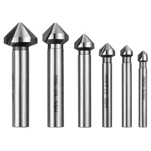Image of 6 Pcs Metal Countersink Drill Bit Set, 6.3-20.5mm Titanium Plated Steel Countersink Bit, 90° Chamfer Tools for Stainless Steel, Aluminium & Wood