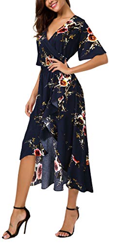 Image of Kormei Womens Short Sleeve Floral Maxi Dress High Low V-Neck Flowy Party Long Dresses