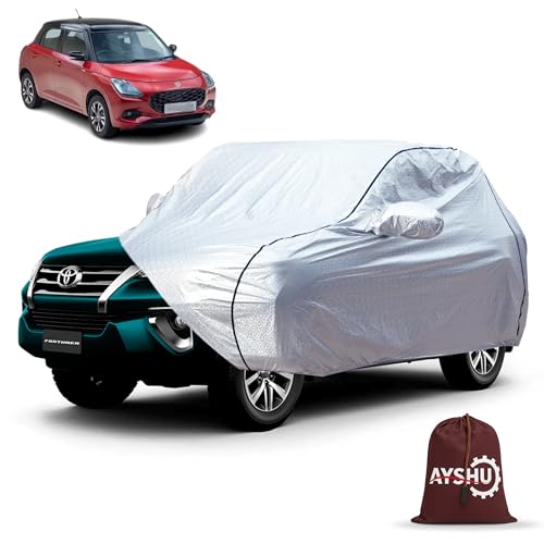 Image of AYSHU Waterproof Car Cover for Maruti Suzuki New Swift | Mirror & Antenna Pocket | Anti-Scratch Soft Cotton Inner Layer | Triple Stitched | Heat Resistant Metallic Silver | All-Weather Protection