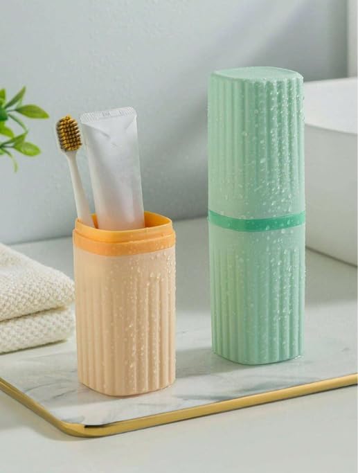 ZUKU 2 pcs Tooth Brush Holder for Bathroom Toothbrush Cover Case Box Toothbrush Holder for Travel Essentials Travelling Accessories Travel Toothbrush Holder(1-Orange 1-Green)