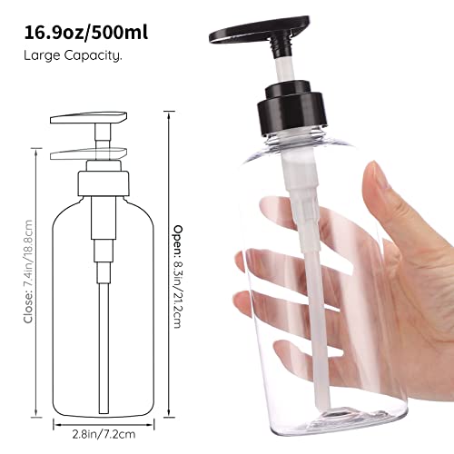 Image of Shampoo Bottles with Labels, Segbeauty 3pcs 16.9oz /500ml Plastic Pump Bottle Dispenser, Empty Refillable Shower Lotion Body Soap Shampoo Conditioner Press Dispenser for Hotel Bathroom Kitchen Clear