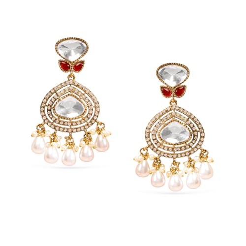 Image of Rubans Long Dangler Earrings Kundan & Pearl Ethnic Jewellery Gift for Women & Girls
