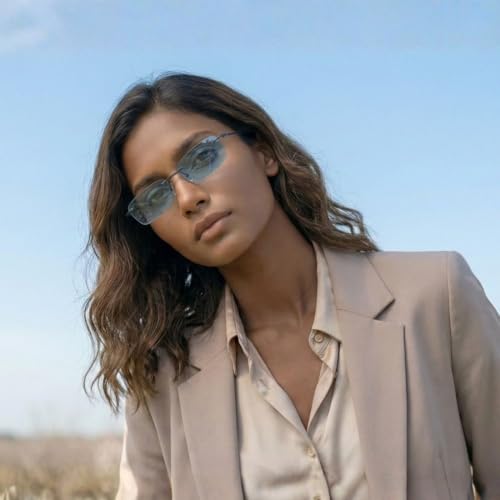 Image of SPECSMAKERS Streak Retro Sunglasses for Men Women | Rimless Rectangular Sunglasses | Polarized & 100% UV Protected | Goggles | Shades | STR1028