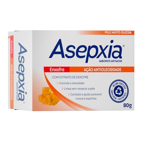 Asepxia Sabonete Enxofre 80g — Antiacne para Pele Oleosa | Controla a Oleosidade e a Acne | Tratamento Facial Profundo com Enxofre | Limpeza Profunda