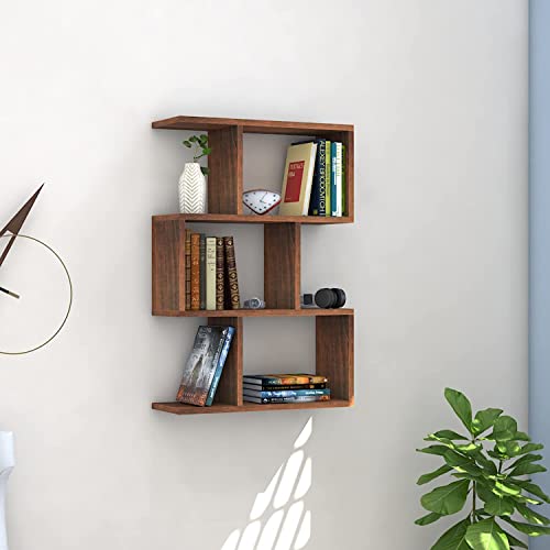 Image of Engineered Wood Floating Bookshelf Wall Mounted | Modern Display & Storage Shelf for Home Library Living Room Bedroom Office | Matte Finish Decorative Wall Unit | Walnut