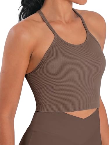 Image of Sunzel Ribbed Crop Tank Top for Women Seamless Racerback Camisole | Buttery Soft Nylon Spandex, Opaque No See Through, Stays in Place, Unpadded, Slim Fit, No Shrink, Yoga Workout Gym Casual
