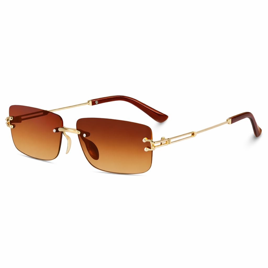 UV Protected Retro Rectangular Rimless Sunglasses for Men and Women-image-10