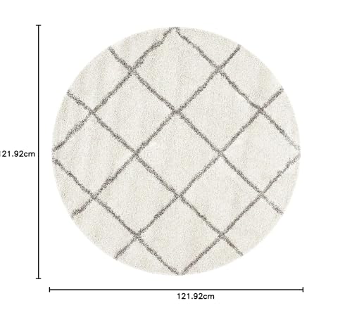Image of Modern Premium Round Shaggy Fur Rugs and Carpets for Living Room, Bedroom, Office, Area Rug (4x4 Feet Round, Ivory & Grey)