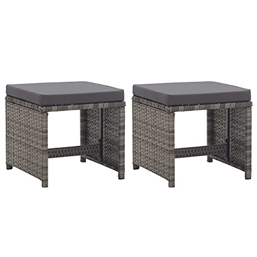 Patio Ottoman, Garden Ottoman Outdoor Footstool Garden Stools with Cushions 2 pcs Poly Rattan Anthracite