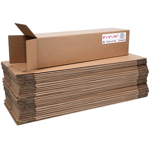 Image of Tall Cardboard Boxes 9 inchL x 9 inchW x 36 inchH (Pack of 40) - USA-Made Packing Boxes for Moving, Shipping, or Storage - USPS, UPS, FedEx Approved - Professional Packing Supplies for Moving | USA-Made Packing Boxes for Moving, Shipping, or Storage - USPS, UPS, FedEx Approved - Professional Packing Supplies