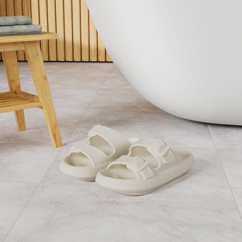 Image of BRONAX Pillow Slippers for Women and Men | Adjustable Double Buckle Shower Slides | Cushioned Thick Sole Sandals