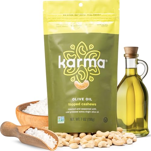 Image of Karma Nuts Olive Oil & Sea Salt Whole Cashews (7 oz, Pack of 1) - Roasted Cashews, Healthy Snacks for Adults - Gluten Free Vegan Snacks, Non GMO - Flavored Nuts, Low Carb Snack