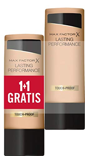 Max Factor, Par de base de maquillaje líquido Lasting Performance, alta cobertura, acabado mate y larga duración, 111 Deep Beige, 2 x 35 ml