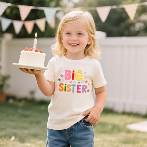 Image of Biggest /Bigger /Big Sister Shirt for Toddler Girls Cotton Short Sleeve Tshirts Announcement Outfits 2-10 Years