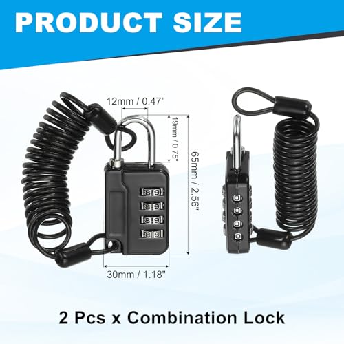Image of MECCANIXITY Combination Lock, 4 Digit Padlock Combination Outdoor Waterproof Locker Locks with Steel Cable for Gym Luggage Home Sports Hasp Storage, Black Pack of 2