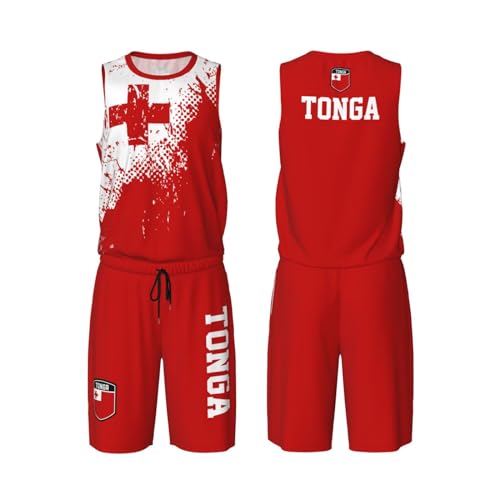 Tonga Flag Grain (1) Basketball Jersey Uniform Suit for Men Adults Training Athletic Set