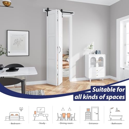 Image of FREDBECK Bifold Barn Door 36x96 (Double 18x96) Bi-fold Closet Doors,White