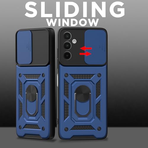 Image of Pikkme D10 Tough Armor Bumper Case | 360 Protection Case | Sliding Camera Shield Cover & Ring Holder Stand Back Cover for Samsung Galaxy A16 5G (Blue)