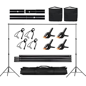 Backdrop Stand for Parties, 6.5x10ft Photo Background Support Banner Stand with 4 Spring Clamps, 2 Sandbag, 4 Backdrop Holder Clip for Parties, Baby Shower, Birthday