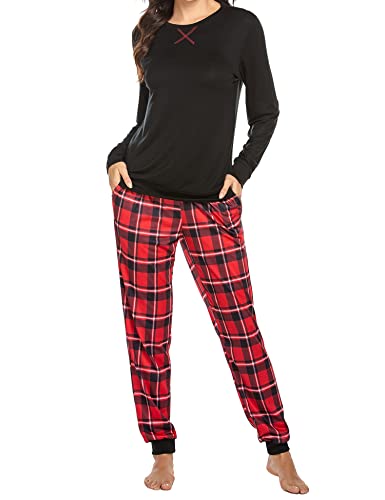 Ekouaer Damen Langarm Schlafanzug Pyjama Set Lang Top und Pyjamahose...