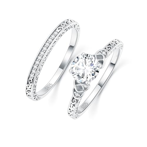 1.13 Carat (ctw) Moissanite Wedding Sets for Women, S925 Sterling Silver Vintage Bridal Sets Wedding Rings for Her4