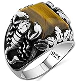 Natural Tiger Eye Stone Solid 925 Sterling Silver Scorpion Design Ring for Men (9)