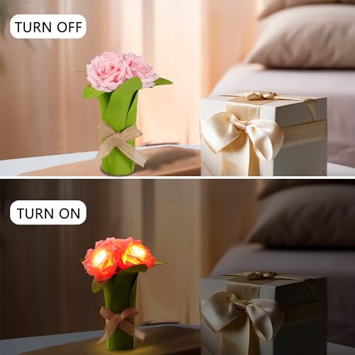 Image of Pink Rose Flower Lamp Gifts for Mom Womens Wife Friends Her Christmas Anniversary Valentines Mothers Birthday Gifts, Perfect Ideal for Bedroom Bar Coffee Shop Light Lamp Decor Ambiance Charming Gifts