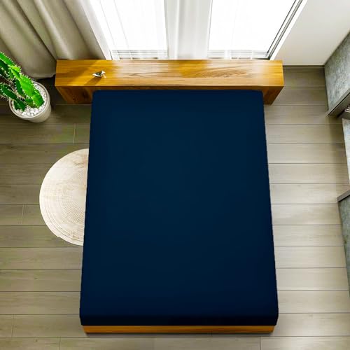 Ev Dekor Fitted Sheet Super King, Navy, Deep Pocket Bedsheet 10inch (25 cm), Soft Brushed Microfiber Fabric - Image 3