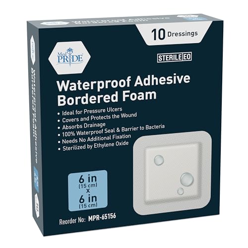 MED PRIDE El apósito de heridas de espuma (10-count) estéril, impermeable adhesiva de silicona frontera | casa o apoyar la curación de emergencia 6 '' x 6 ''