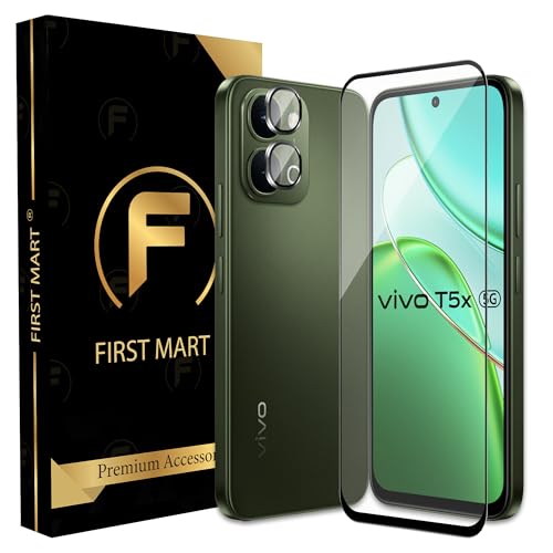 Image of FIRST MART Tempered Glass for Vivo T5x 5G with Black Camera Ring Guard & Installation Kit | HD Clear Edge-to-Edge Screen Protector, Scratch Resistant, Case-Friendly | Pack of 1