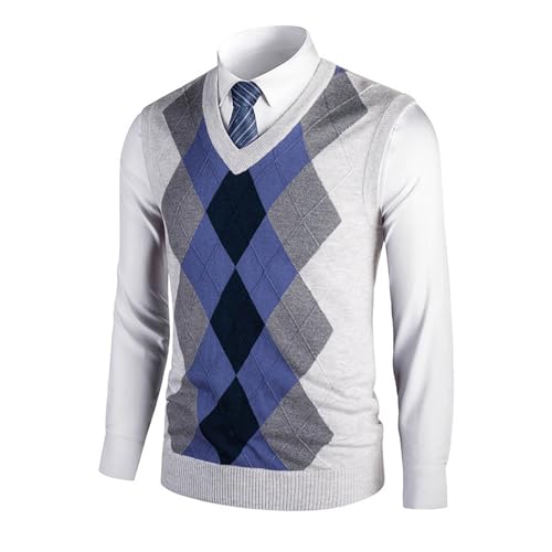 Men's Argyle Vest Sweater Sleeveless V Neck Knitted Pullover Sweater Casual Temperament Business Comfy Tops2