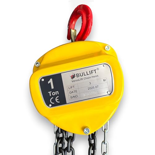Image of inchBULLIFT inch Hand Chain Pulley Block 1 Ton Capacity, Heavy Duty Manual Hand Hoist 3M Lift Industrial-Grade Steel Construction for Lifting Good in Transport Workshop Garages Warehouse (1 Ton 3 Meter)