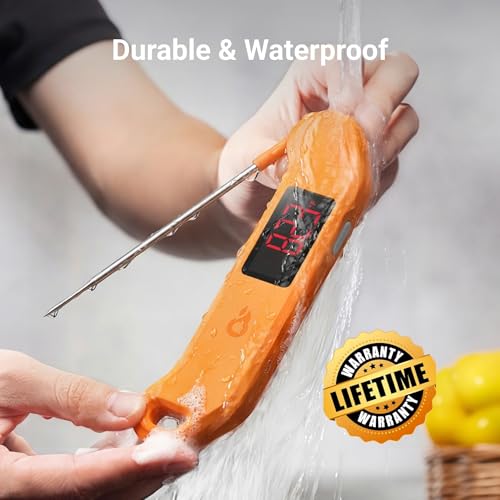 Image of Professional Digital Meat Thermometer, 1 Sec Instant Read, ±0.5℉ Accuracy NIST&NSF Certified Food Thermometer, Auto-Rotate Bright LED Screen, Waterproof Cooking Thermometer for Grill BBQ, Orange