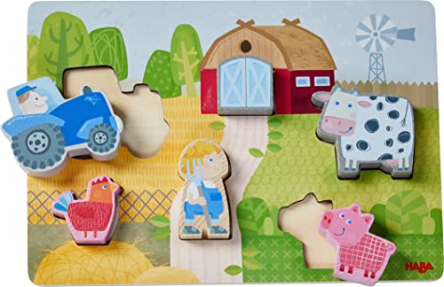 HABA Wooden Puzzle Small Farm-Wooden Game-12 Months and above-306289, 306289, Colorful