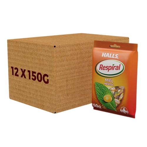 Halls Respiral Miel Mentol Caramelo Refrescante, Sabor Dulce y Refrescante, Pack de 12 bolsas de 150 g