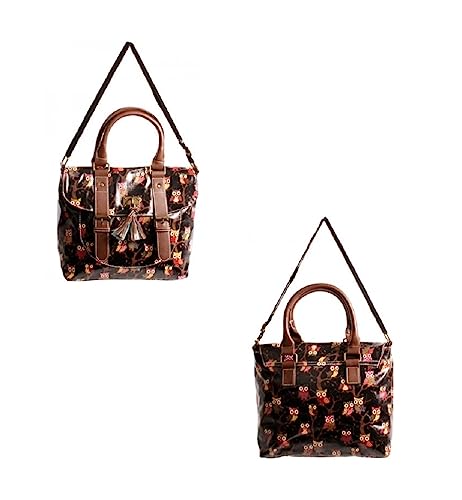 Modische Damen-Tasche mit Eulenmuster, Wachstuch, wasserdicht, mit Schulterriemen, Handtasche, Schwarz , Fashion Bag