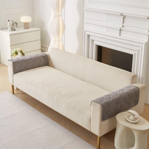 Image of HOMETHREADS Innovative Premium Velvet Sofa Cover Mat with PVC Backing for Non-Slip Comfort (L Grey, 2Pc Armrest Mat | 50x70cm)