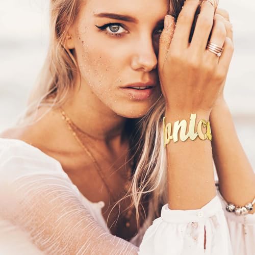 Custom Name Bracelet Personalized Bracelets for Women Stainless Steel Cuff Bangle Bracelets for Women Men Customize Jewelry Gifts for Him Her Couple3