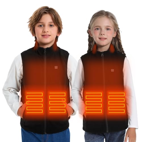 VENTROLLO Kids Heated Fleece Vest with Battery Pack, 9 Heating Zones Warmer Youth Electric Heating Vest for Girls Boys, Heated Thermal Outerwear for Winter Outdoor Hiking, XL