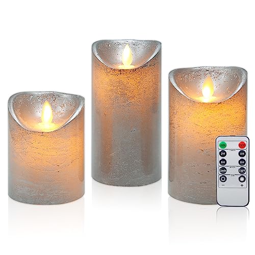 CCLIFE LED Kerzen Echtwachs 3er Set mit Fernbedienung Timer Funktion Echtwachs flammenlose Batteriebetrieb