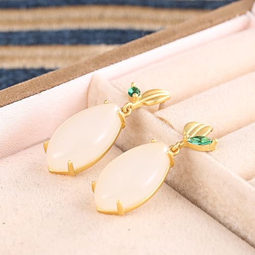 Boucles d'oreilles de cerceau de feuilles ethniques jade mat pour filles - 5