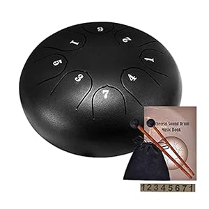 WZTO Tongtrommel, stalen tongtrommel, 8 noten, 15,24 cm, schijftrommel, stalen tong, percussie-instrument, hand pandrum met trommelsticks en draagtassen (zwart)