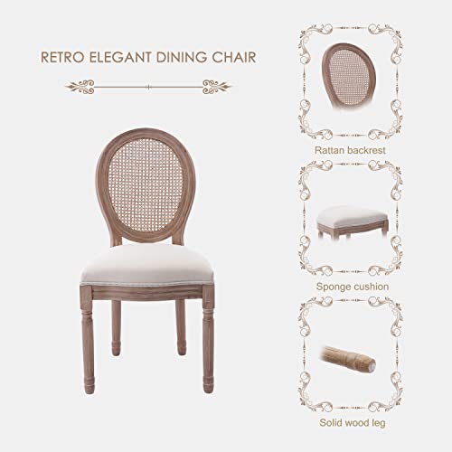 Kiztir French Country Dining Chairs Set Of 6, Vintage Chairs With Round Backrest, Mid Century Upholstered Dining Chairs With Solid Wood Leg For Dining Room Bedroom Kitchen Restaurant #TOP3