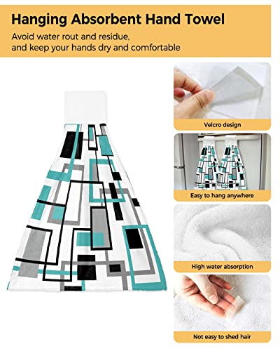 Ssevitey JOWOANV24TNYF221115SLXM11908WJLAKPL Teal Black Grey Geometric Art Hanging Kitchen Towels Soft Absorbent Hand Tie Towels Set With Hook&Loop,Nordic Mid Century Modern Abstract Tea Bar Dish Cloths Towel thumb #2