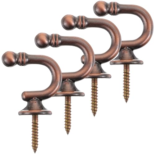 TOYANDONA 4 Piezas Ganchos de Metal para Cortinas con Extremo Bola de Soportes de Pared Resistentes para Sujetar Cortinas Dormitorios Baños y Acabado Rojo Antiguo