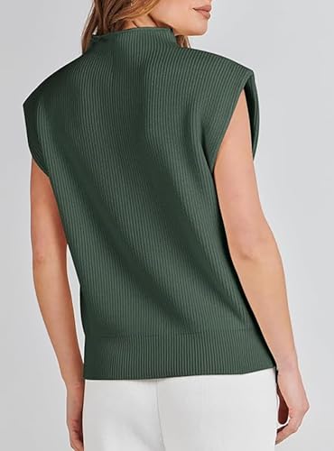 Image of Womens Sleeveless Sweater Vest Mock Neck Tank Tops Casual Cap Sleeve Knit Pullover Summer Clothes