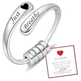 BEILIN 925 Sterling Silver Just Breath Fidget Rings for Women Spinner Ring with Rotating Beads Anxiety Relief Jewelry Gift