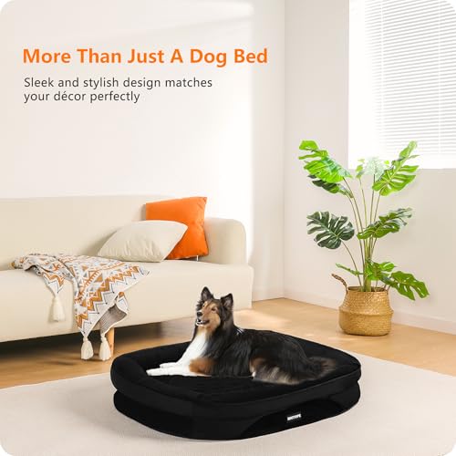 HMTOPE Orthopädisches Hundebett, Hundesofa, Vierseitiges Nackenrolle Kissen, rutschfeste Unterseite Hundekorb, Abnehmbar und Waschbar, Kleine Hunde, Mittelgroße Hunde, 90 x 71 x 15 cm, Schwarz