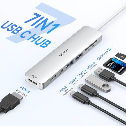 Image of USB C Hub HDMI Adapter for MacBook Pro /Air, MOKiN 7 in 1 USB C Dongle with HDMI